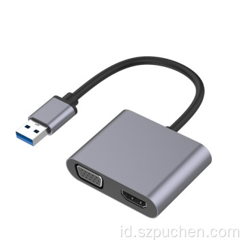 2-in-1 USB ke VGA+HD-MI+3.5 Audio Converter